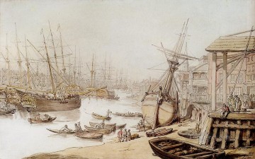 テムズ川の眺めと埠頭の多数の船と人物の風刺画 トーマス・ローランドソン Oil Paintings